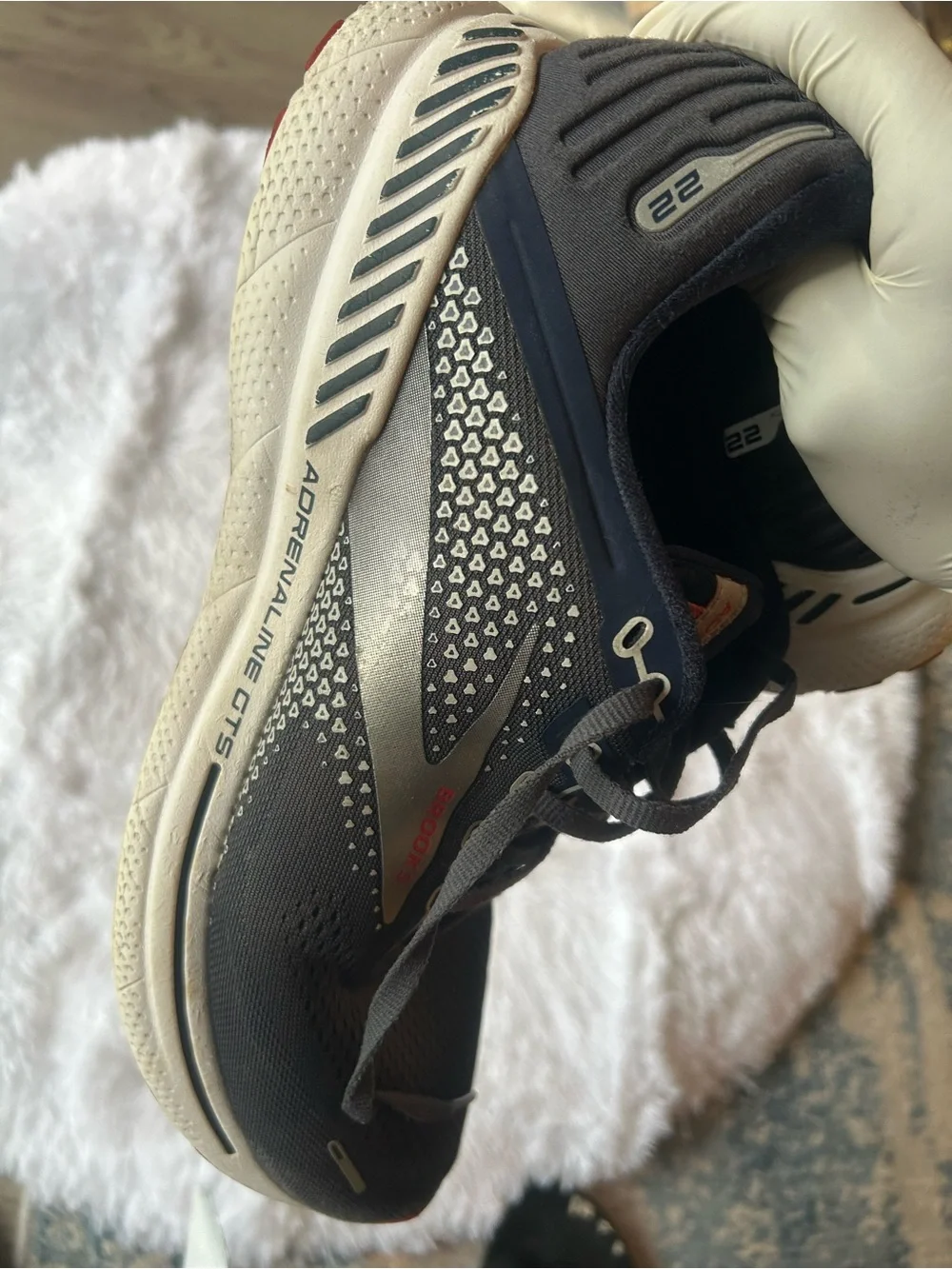Brooks Men's Navy and Gray Running Sneaker with Red Accents